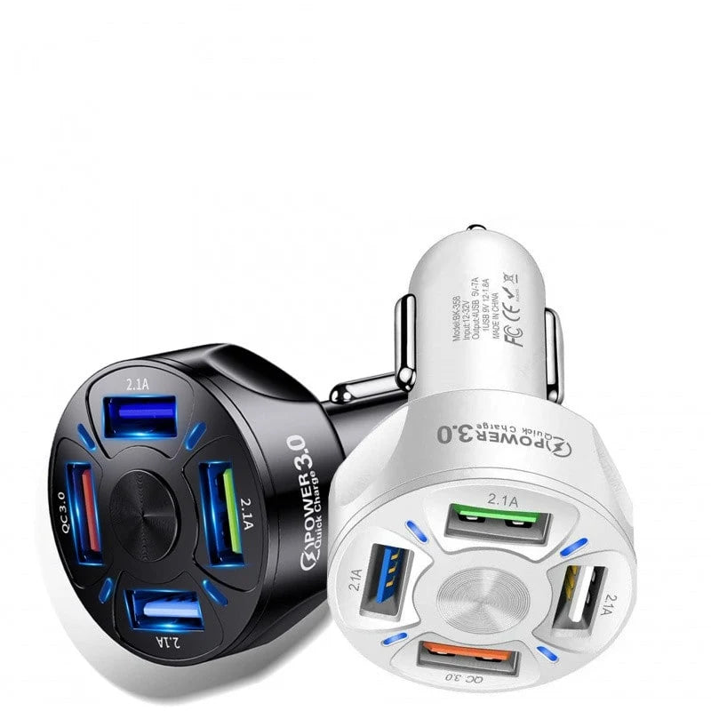 USB Car Charger 4-Port QC 3.0 Fast Charging