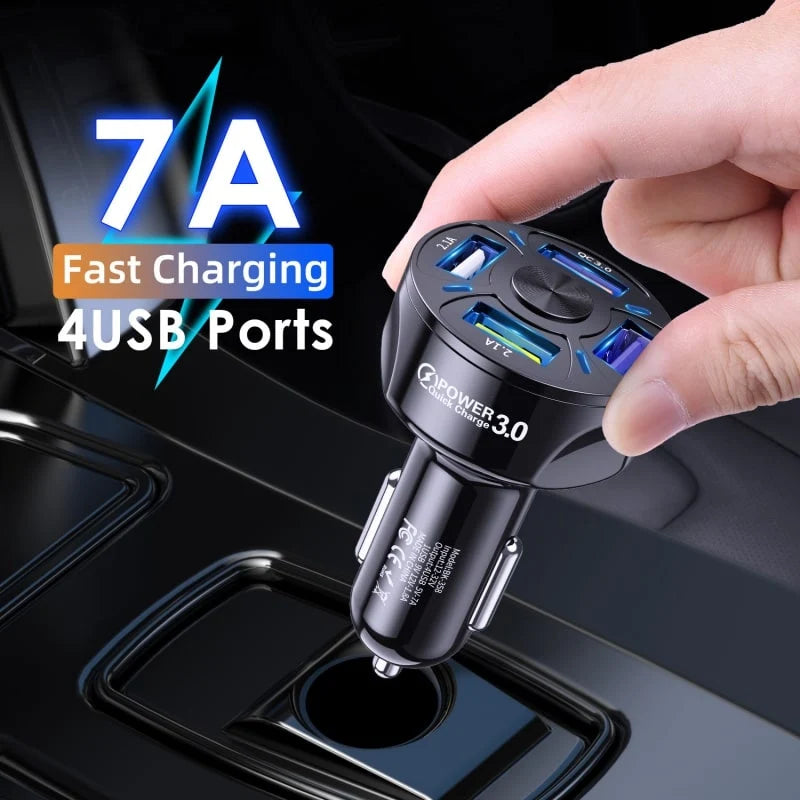 USB Car Charger 4-Port QC 3.0 Fast Charging