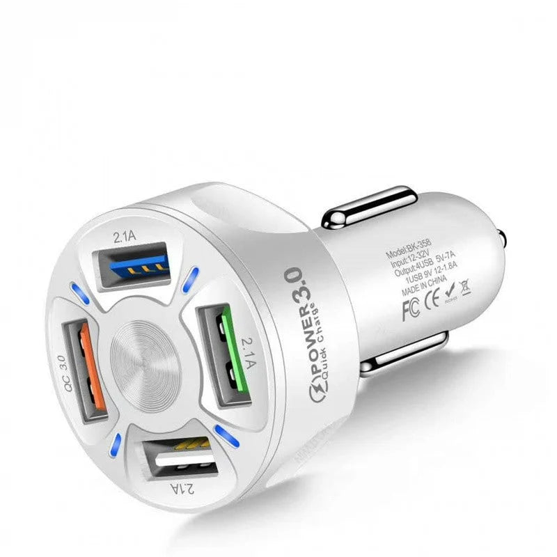 USB Car Charger 4-Port QC 3.0 Fast Charging