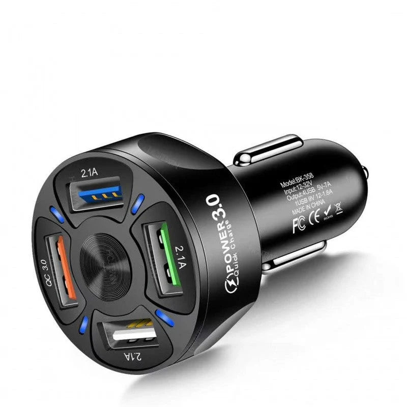 USB Car Charger 4-Port QC 3.0 Fast Charging