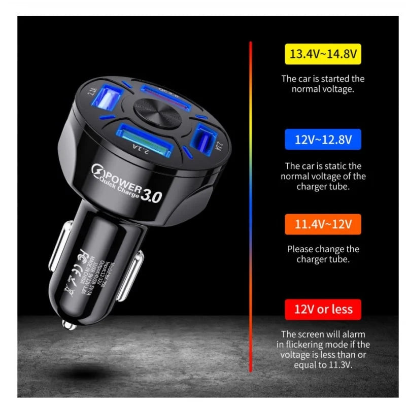 USB Car Charger 4-Port QC 3.0 Fast Charging