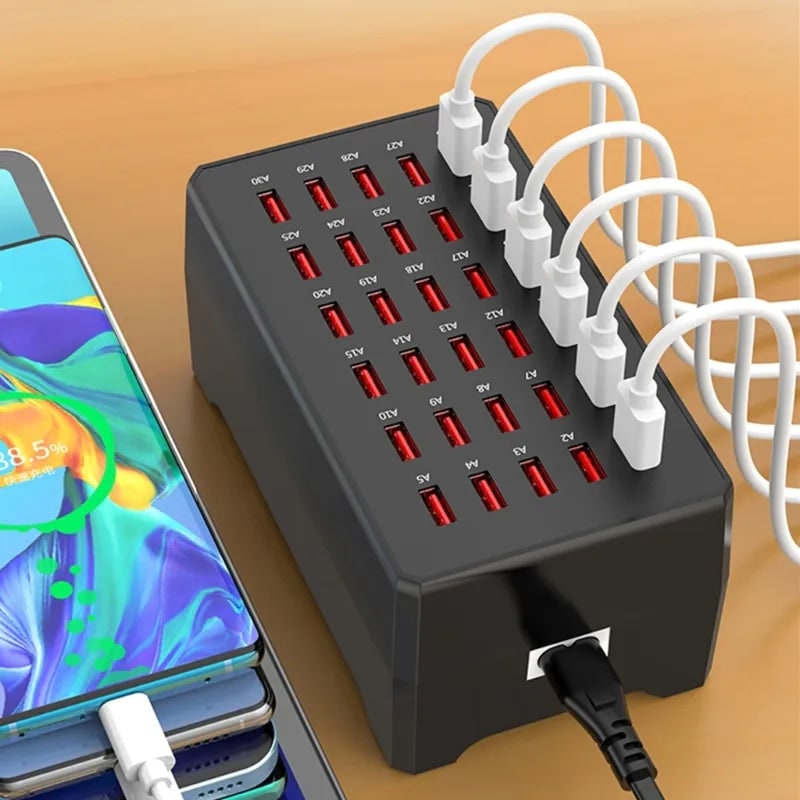 USB Charging Station 30-Port 150W Intelligent Cooling