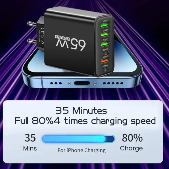 USB Charging Station 65W Six Ports USB-A & USB-C