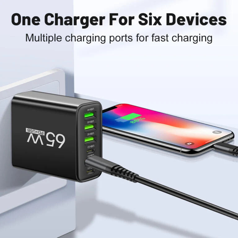 USB Charging Station 65W Six Ports USB-A & USB-C