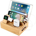 USB Charging Station Bamboo 5-Port Magnetic Cable Organizer