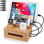 USB Charging Station Bamboo 5-Port Magnetic Cable Organizer