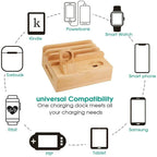 USB Charging Station Bamboo 5-Port Magnetic Cable Organizer