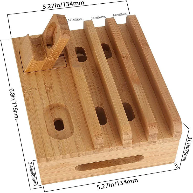 USB Charging Station Bamboo 5-Port Magnetic Cable Organizer