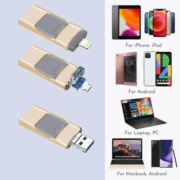 USB Flash Drive 4-in-1 Connectors Fast Transfer 16 GB