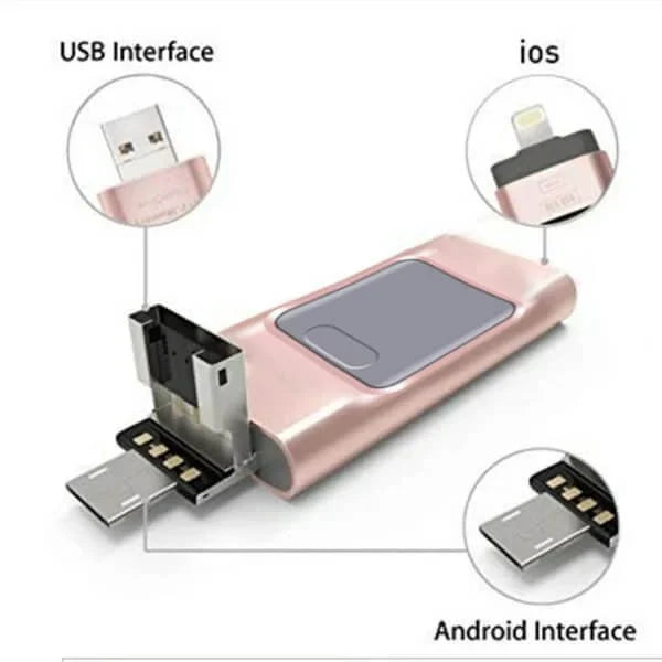 USB Flash Drive 4-in-1 Connectors Fast Transfer 16 GB