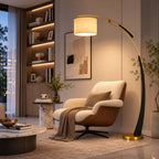 USB-Powered Adjustable Arc Iron Floor Lamp (Fabric Shade)