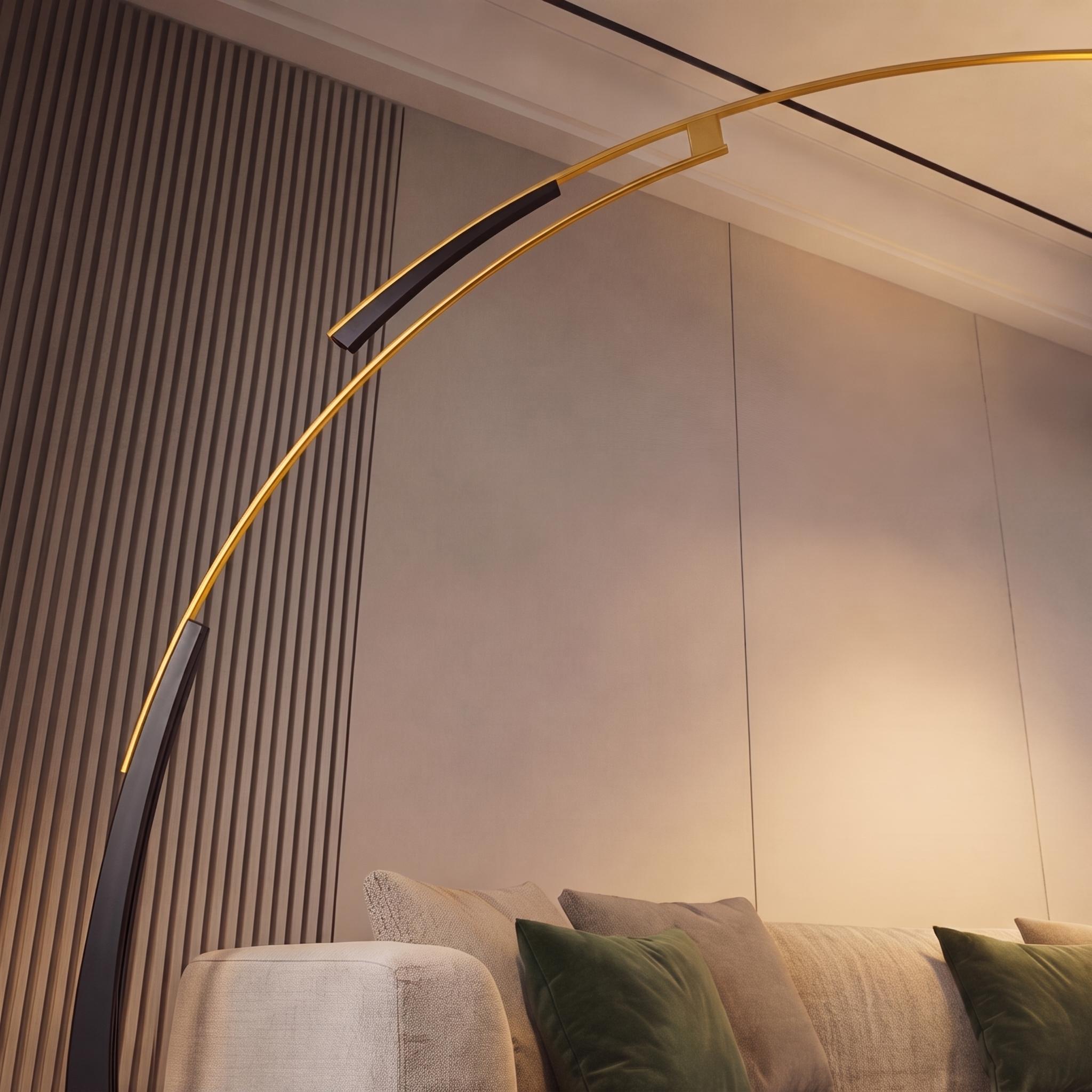 USB-Powered Adjustable Arc Iron Floor Lamp (Fabric Shade)