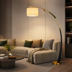 USB-Powered Adjustable Arc Iron Floor Lamp (Fabric Shade)