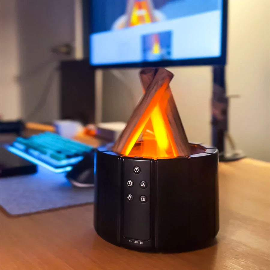 USB-Powered Remote-Controlled Flame-Mist Humidifier Lamp (250ml Tank)