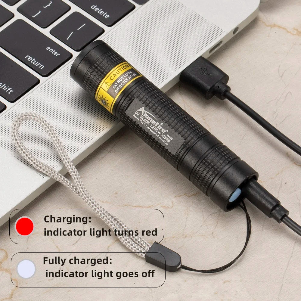 UV Flashlight 365nm USB Rechargeable Pocket Size
