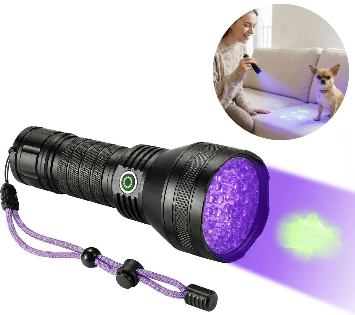 UV Flashlight Pet Stain Detector 395nm Rechargeable