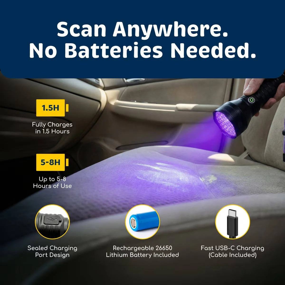 UV Flashlight Pet Stain Detector 395nm Rechargeable