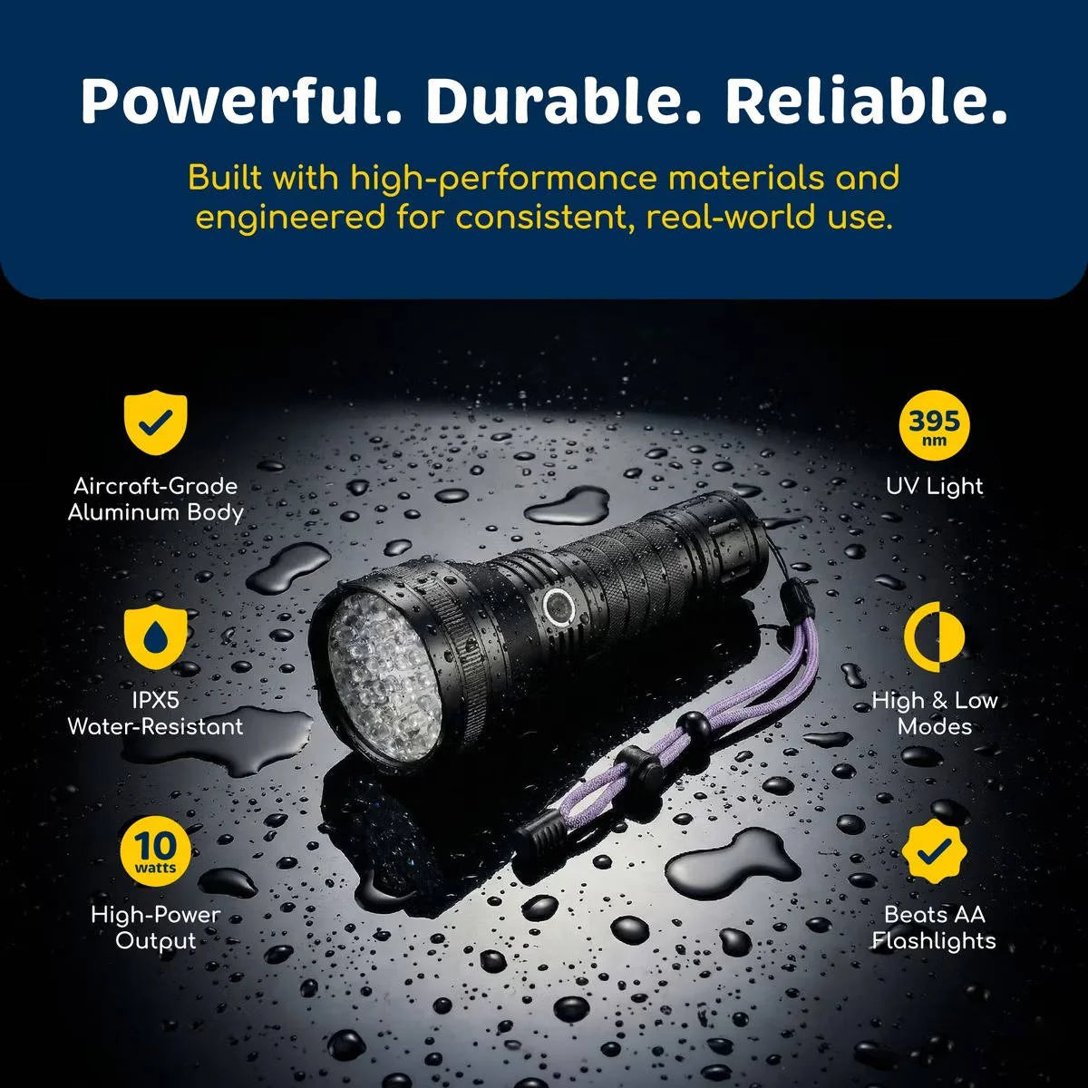 UV Flashlight Pet Stain Detector 395nm Rechargeable