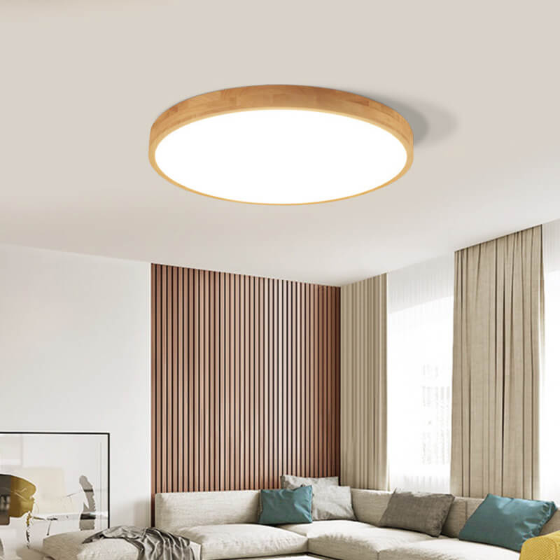 Ultra-Thin Solid Wood Integrated LED Flush Mount Ceiling Light (30 cm)