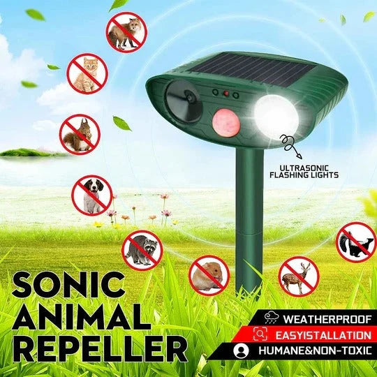 Ultrasonic Animal Repeller Solar-Powered Motion-Activated 30 Ft Range