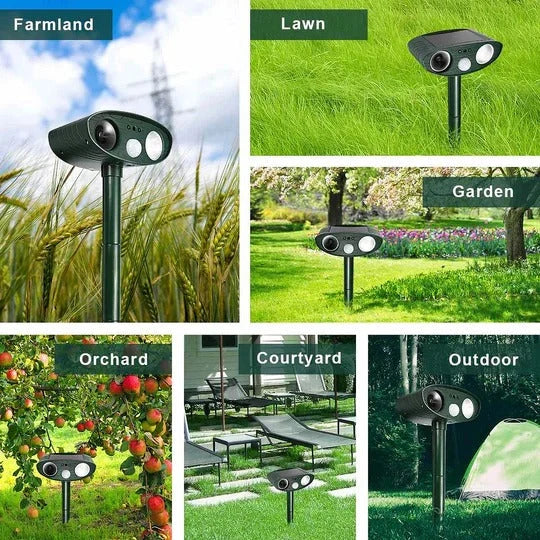 Ultrasonic Animal Repeller Solar-Powered Motion-Activated 30 Ft Range