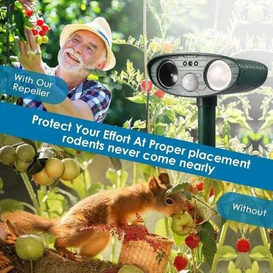 Ultrasonic Animal Repeller Solar-Powered Motion-Activated 30 Ft Range