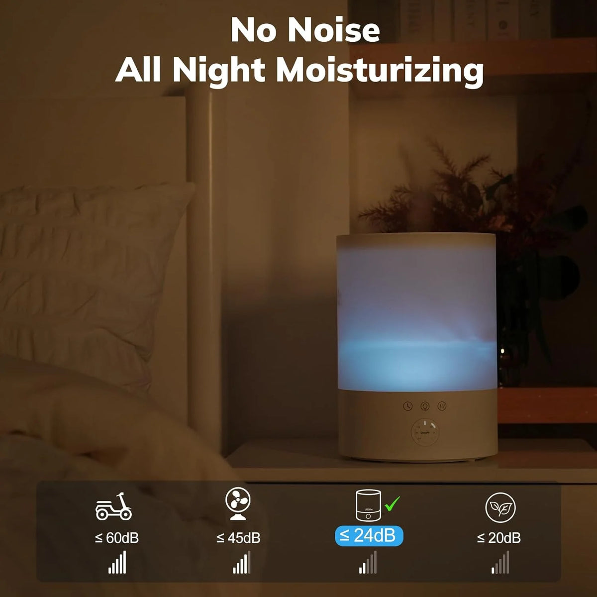 Ultrasonic Humidifier Whisper-Quiet 24-Hour Runtime Aromatherapy Tray