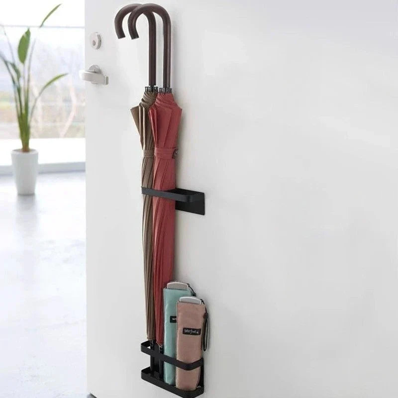 Umbrella Holder Wall-Mounted Iron Drip Tray No-Drill Install