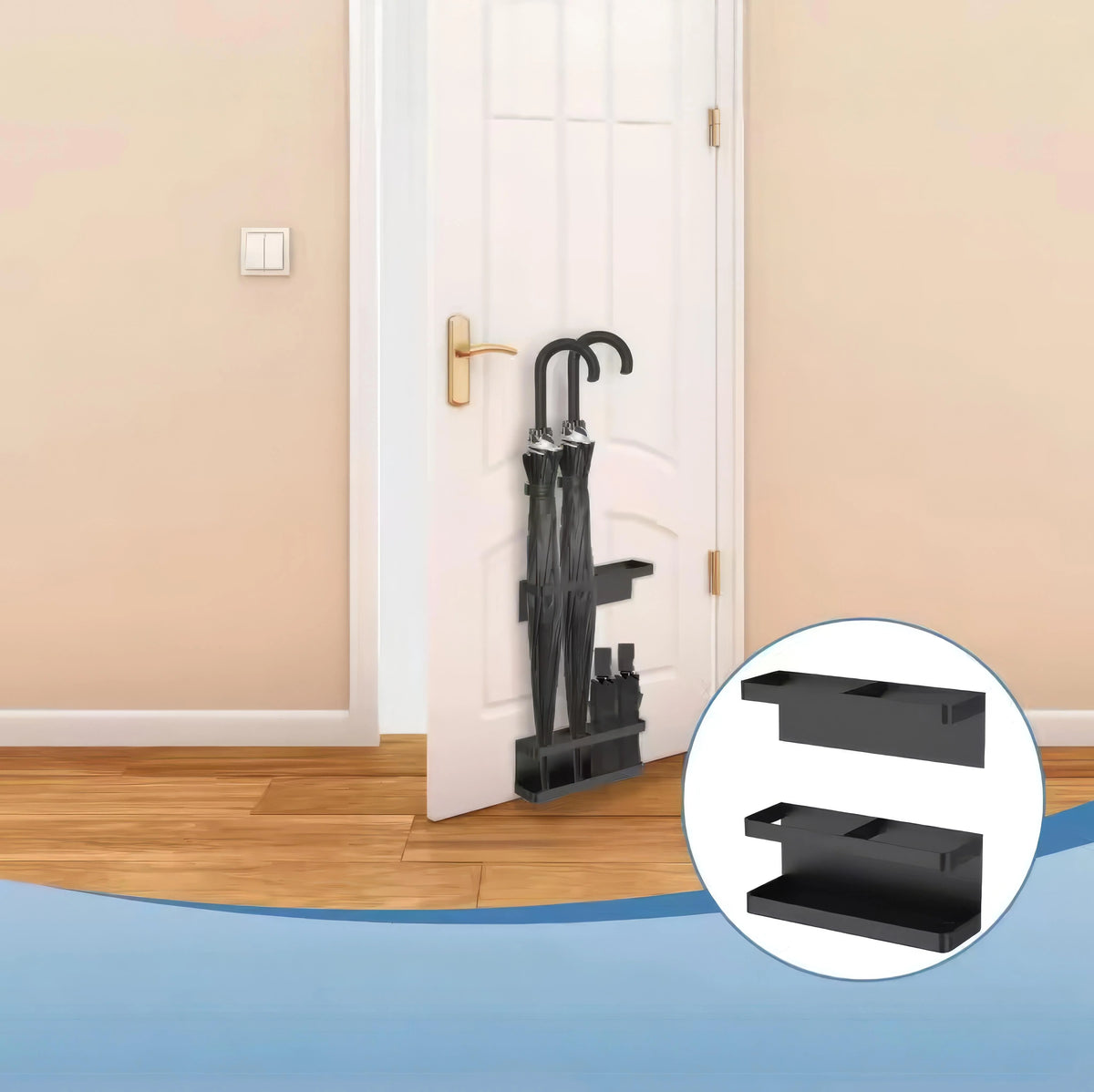 Umbrella Holder Wall-Mounted Iron Drip Tray No-Drill Install