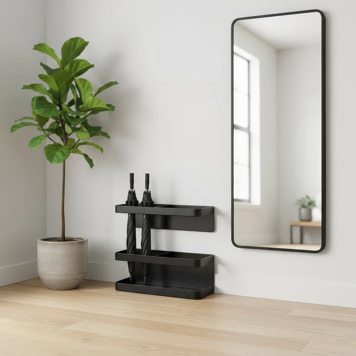 Umbrella Holder Wall-Mounted Iron Drip Tray No-Drill Install