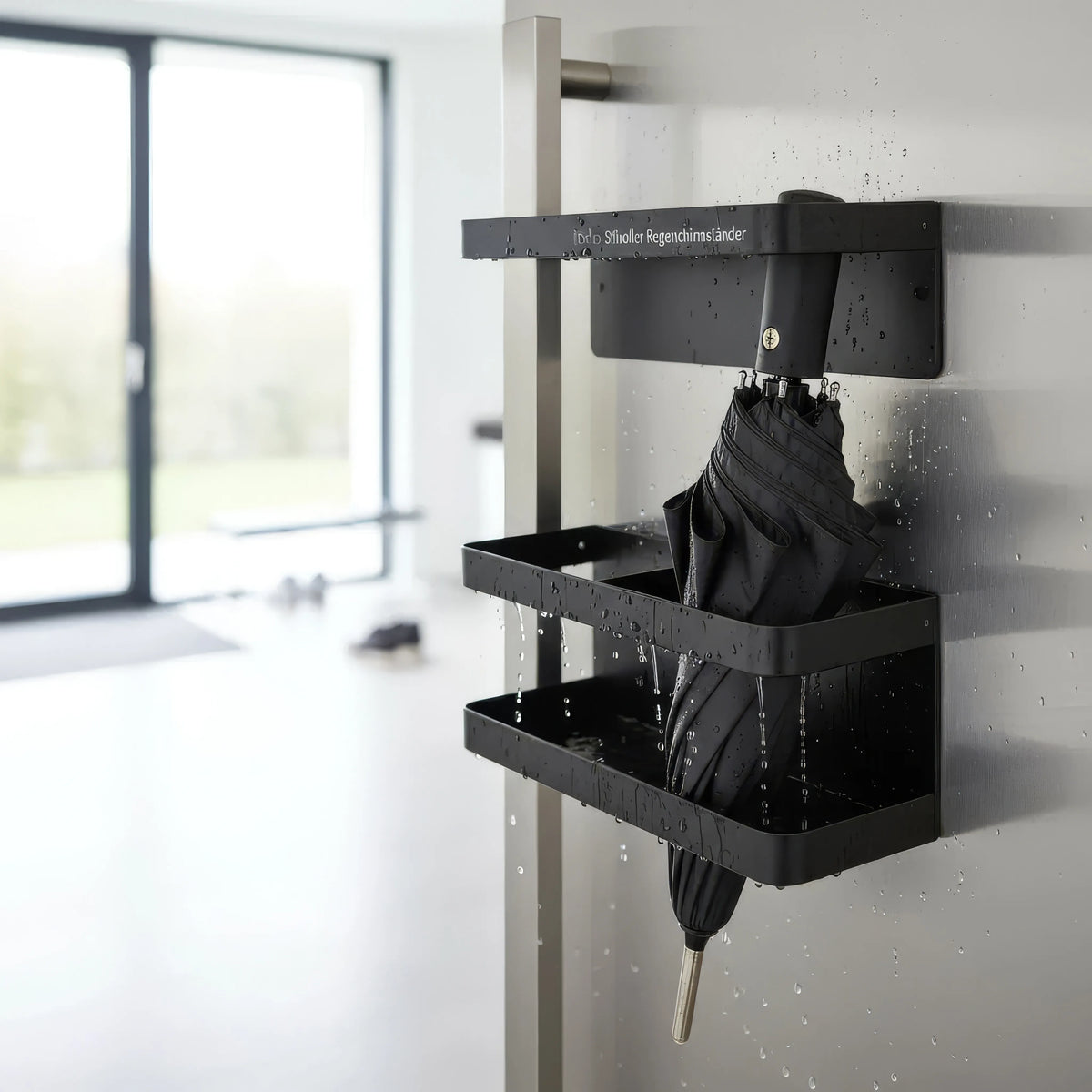 Umbrella Holder Wall-Mounted Iron Drip Tray No-Drill Install