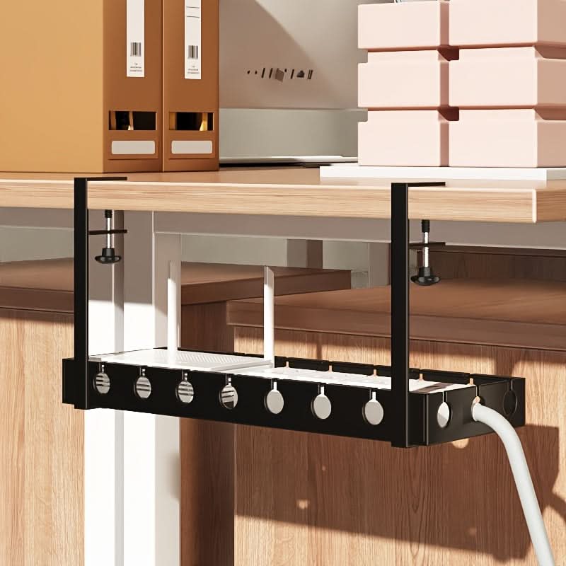 Under-Desk Cable Organizer Adjustable Strap Adhesive & Screw Mounts