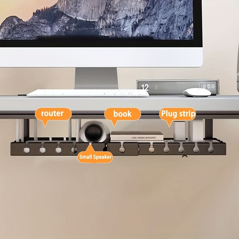 Under-Desk Cable Organizer Adjustable Strap Adhesive & Screw Mounts