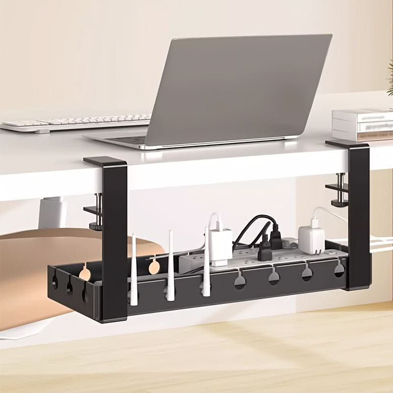 Under-Desk Cable Organizer Adjustable Strap Adhesive & Screw Mounts