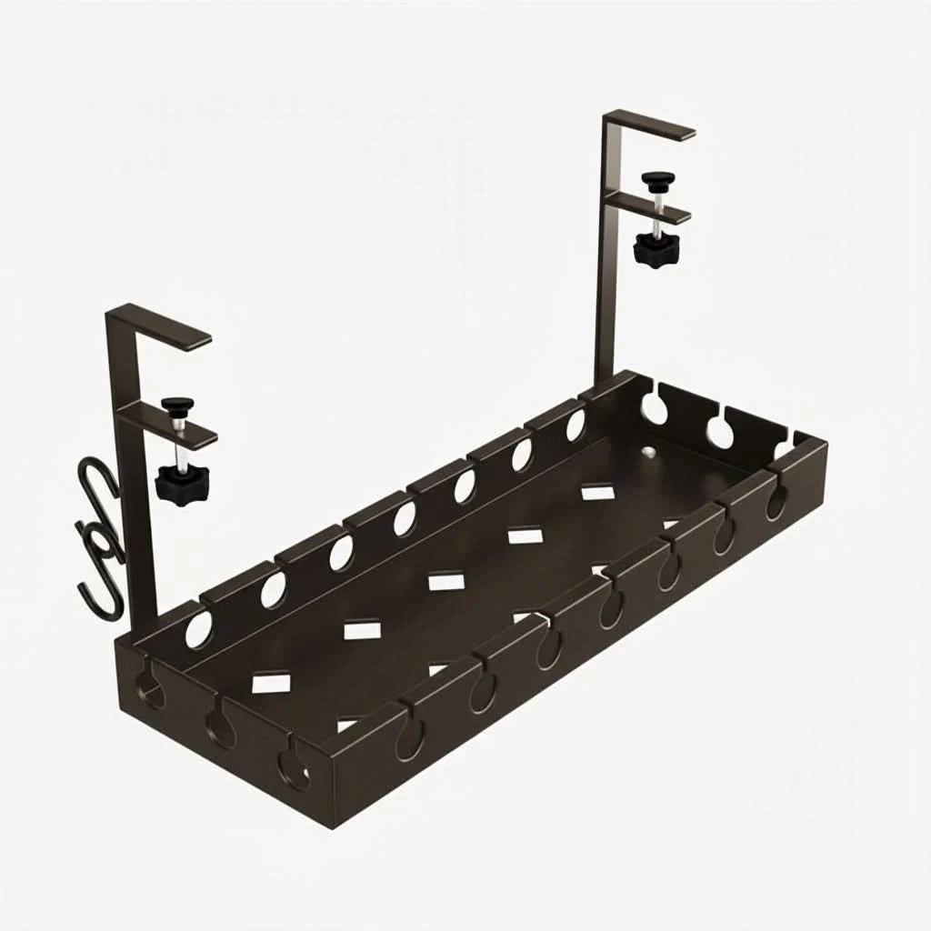 Under-Desk Cable Organizer Adjustable Strap Adhesive & Screw Mounts