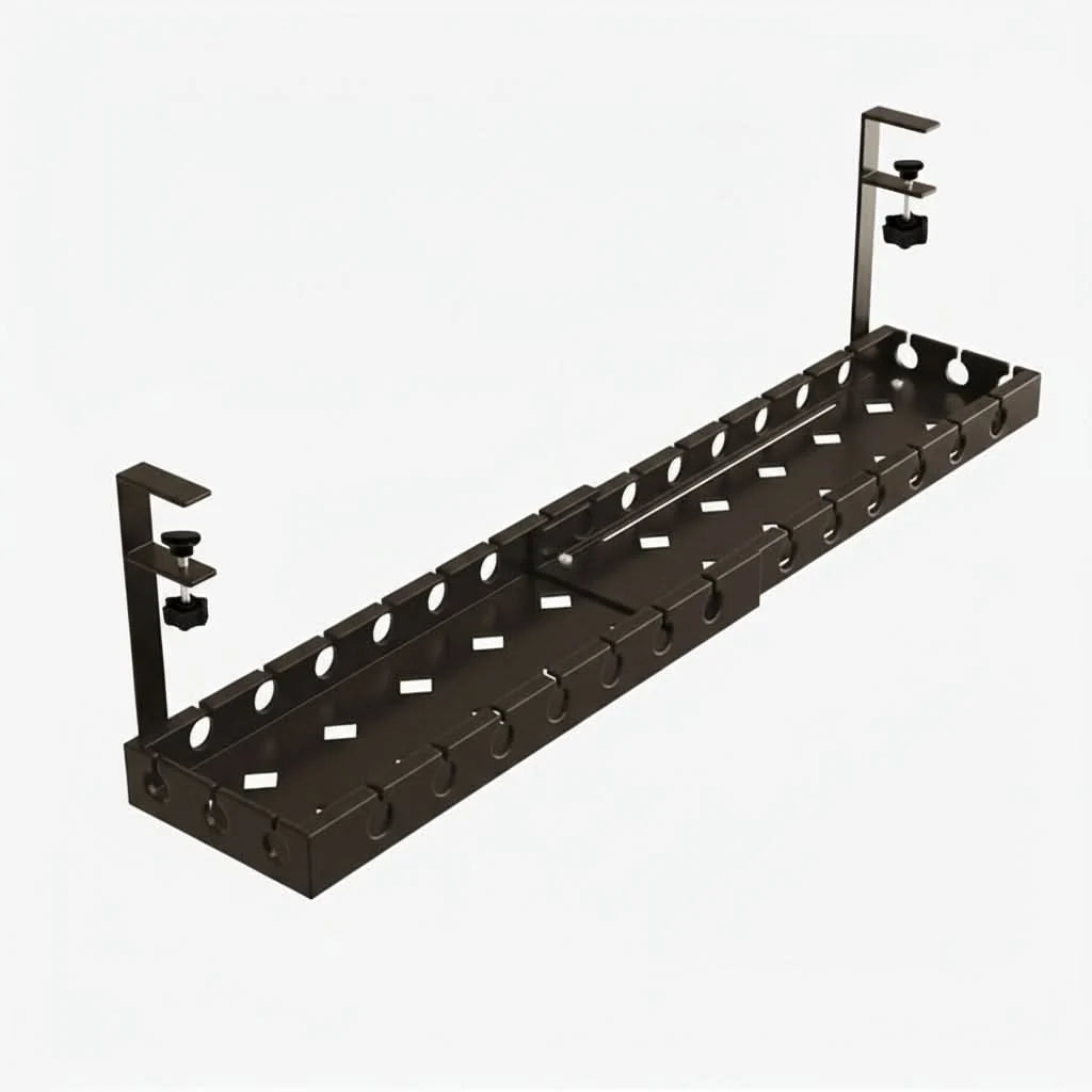 Under-Desk Cable Organizer Adjustable Strap Adhesive & Screw Mounts