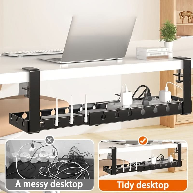Under-Desk Cable Organizer Adjustable Strap Adhesive & Screw Mounts