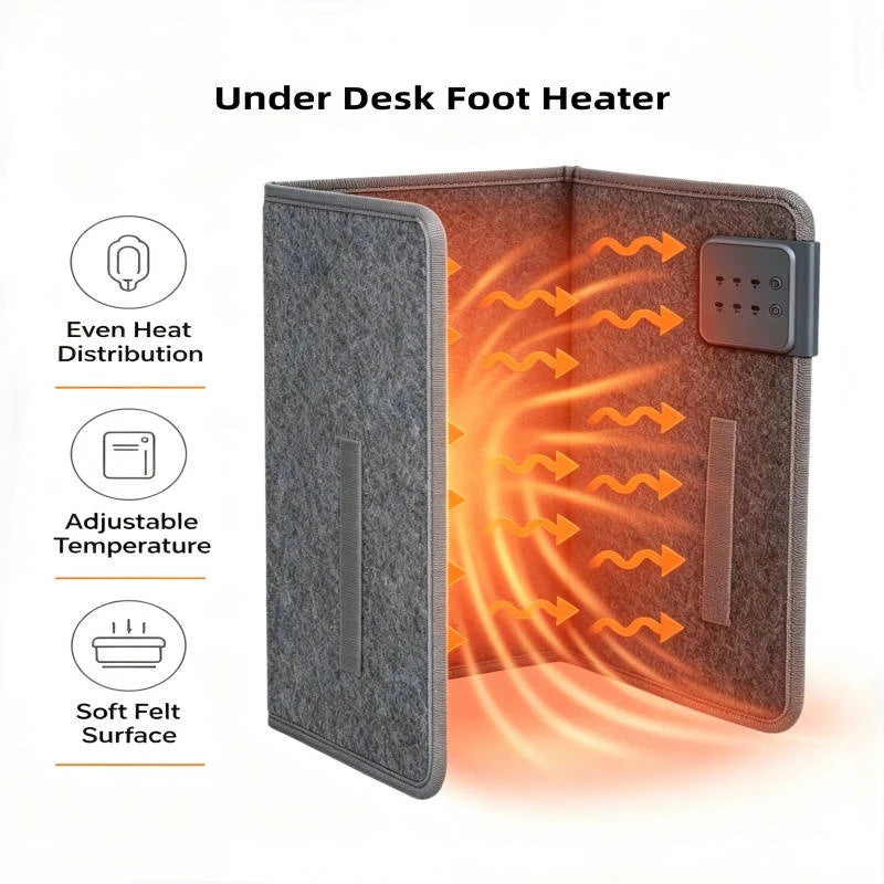 Under-Desk Foot Heater Foldable Foot-Activated 12 Hour Timer