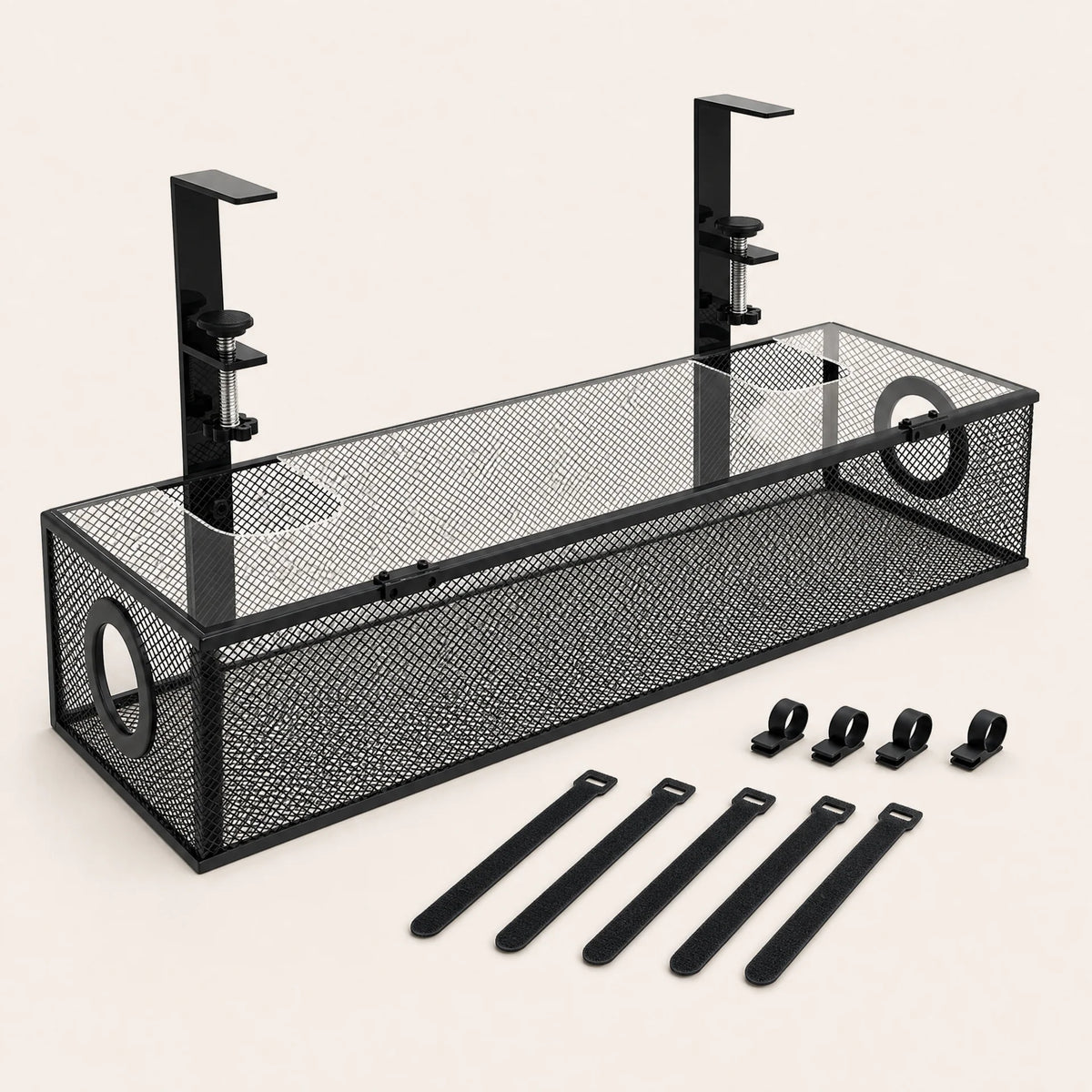Under-Desk Organizer High-Carbon Steel Dual Drawers & Cable Management