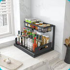 Under-Sink Organizer Dual Sliding Tiers Carbon Steel Tool-Free Setup