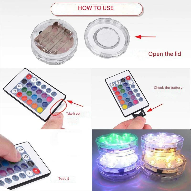 Underwater LED Lamp IP68 Remote-Controlled 16 Colors