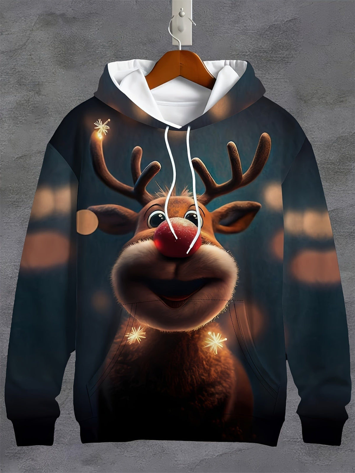 Unisex Hoodie Cotton Blend Reindeer LED Lights