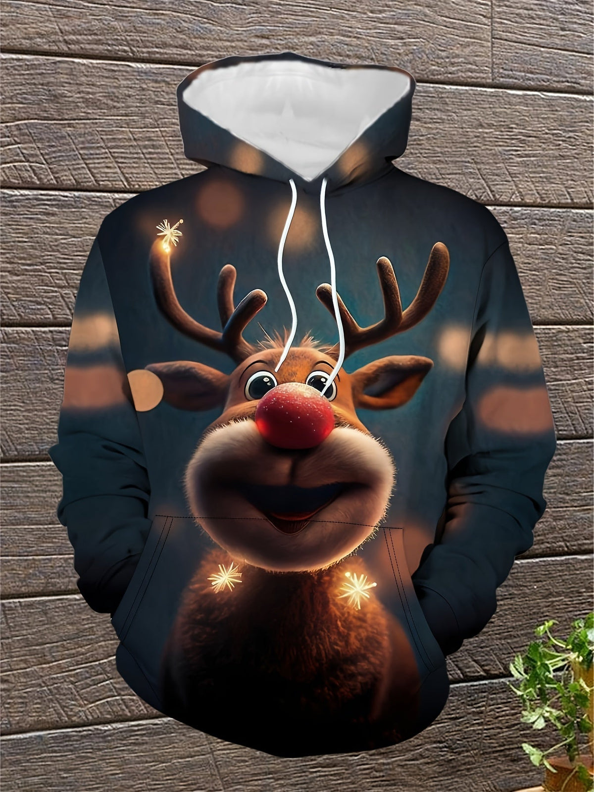 Unisex Hoodie Cotton Blend Reindeer LED Lights