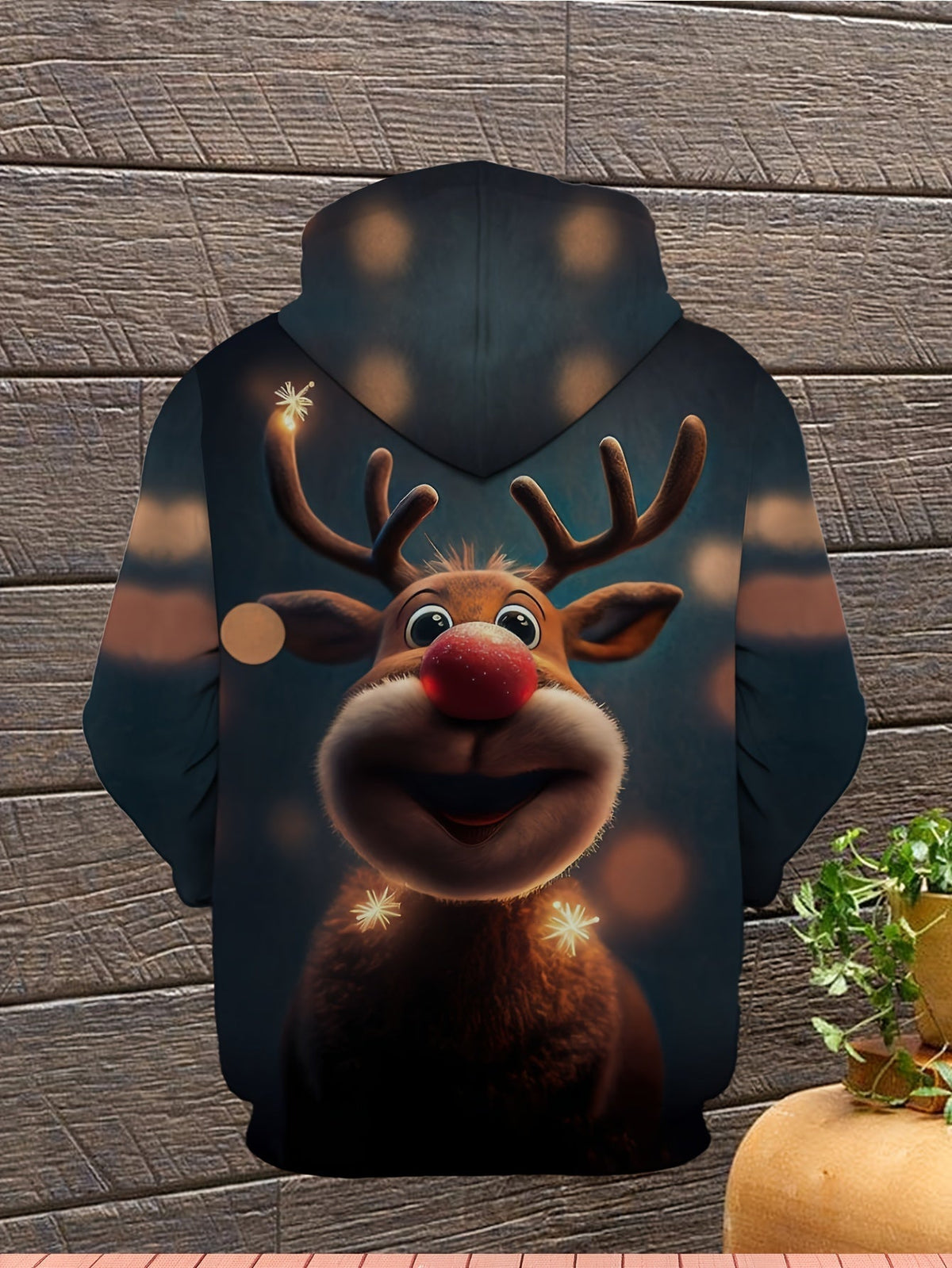 Unisex Hoodie Cotton Blend Reindeer LED Lights