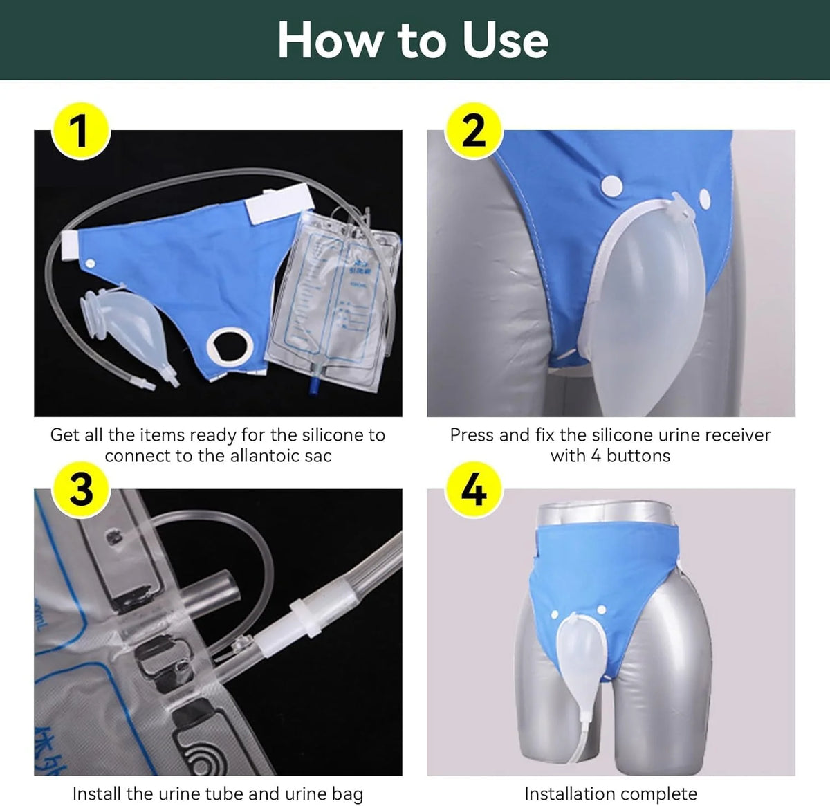 Urine Collection Bag Medical-Grade Silicone & Cotton Adjustable Straps