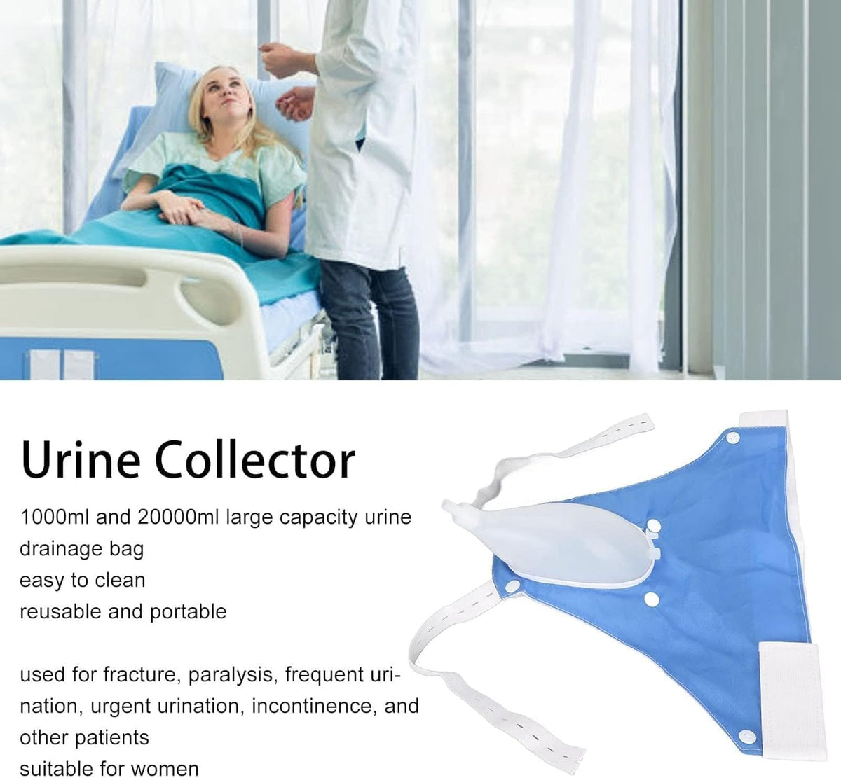 Urine Collector Wearable Silicone Bag 1000 mL Adjustable Straps
