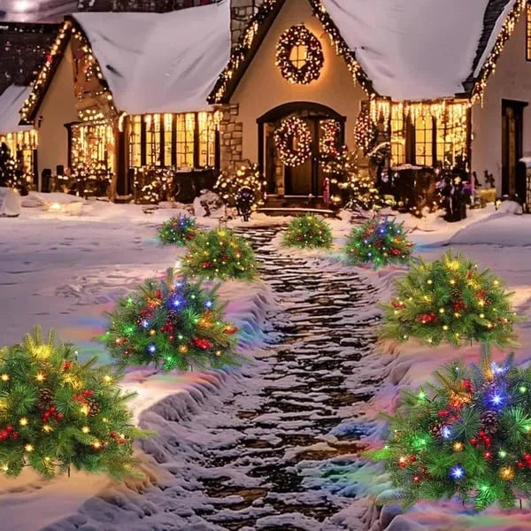 Urn Filler Dense Evergreen Battery Operated Timer 35 LEDs