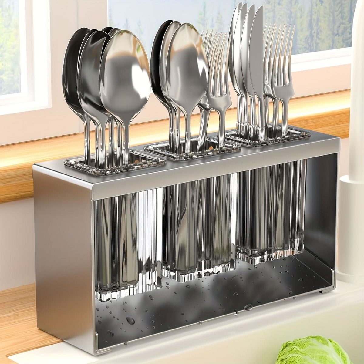 Utensil & Chopstick Holder Built-In Drainage Space-Saving