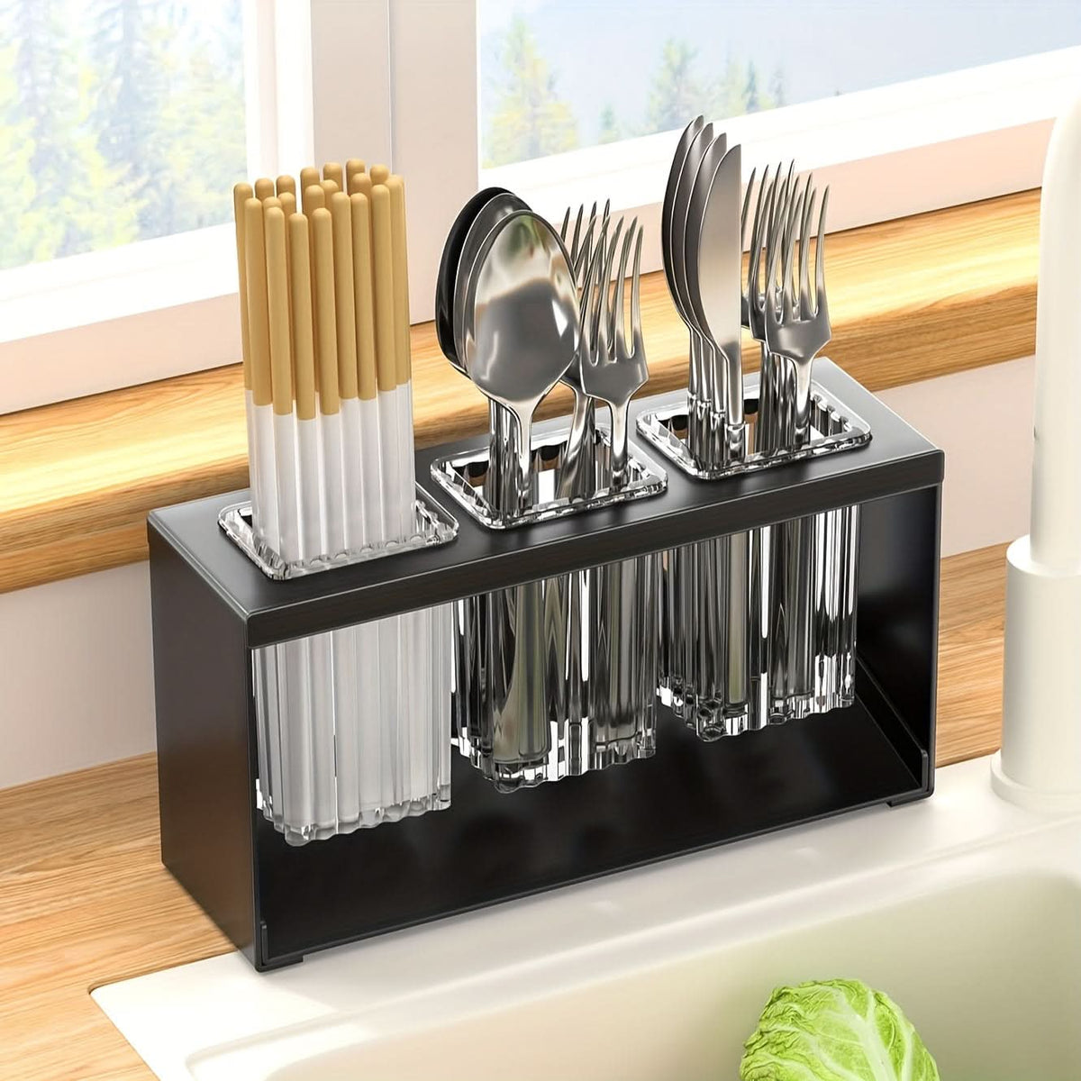 Utensil Holder Multi-Compartment Drain Base