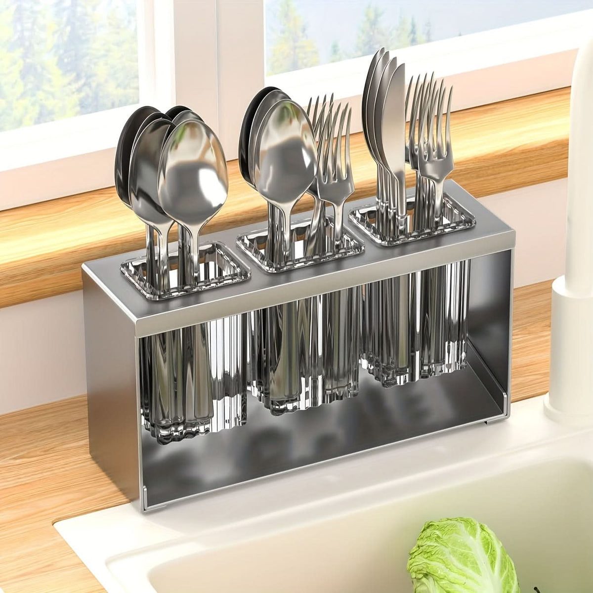 Utensil Holder Multi-Compartment Drain Base